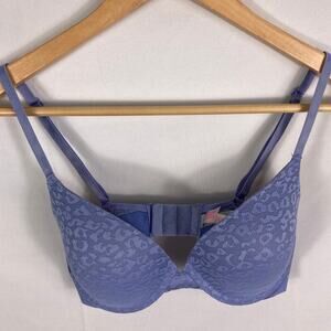 VS Pink Leopard Print Wear Everywhere Pushup Purple Bra Size 32D